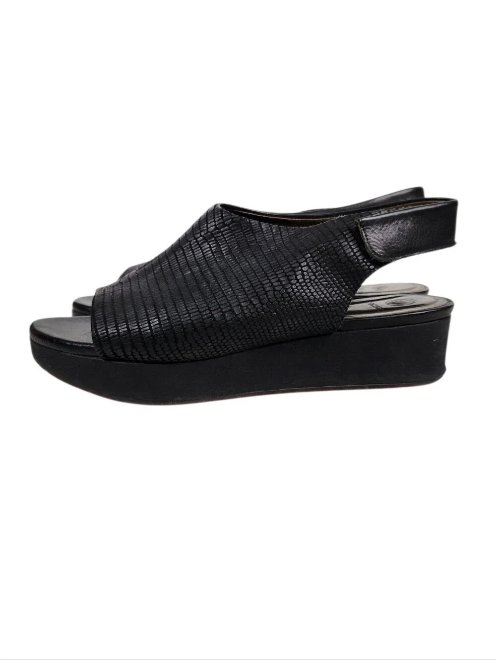 Coclico Black Leather Snakeskin Emboss Slingback Platform Sandal Womens Size 8.5